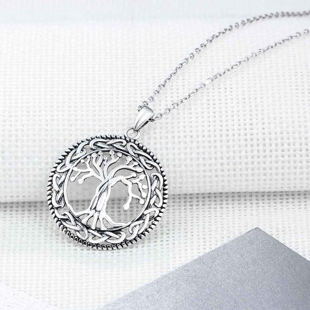 Lam Hub Fong Vintage Real 925 Sterling Silver Tree of Life Round Pendant Necklace