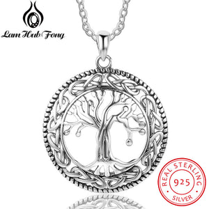 Lam Hub Fong Vintage Real 925 Sterling Silver Tree of Life Round Pendant Necklace