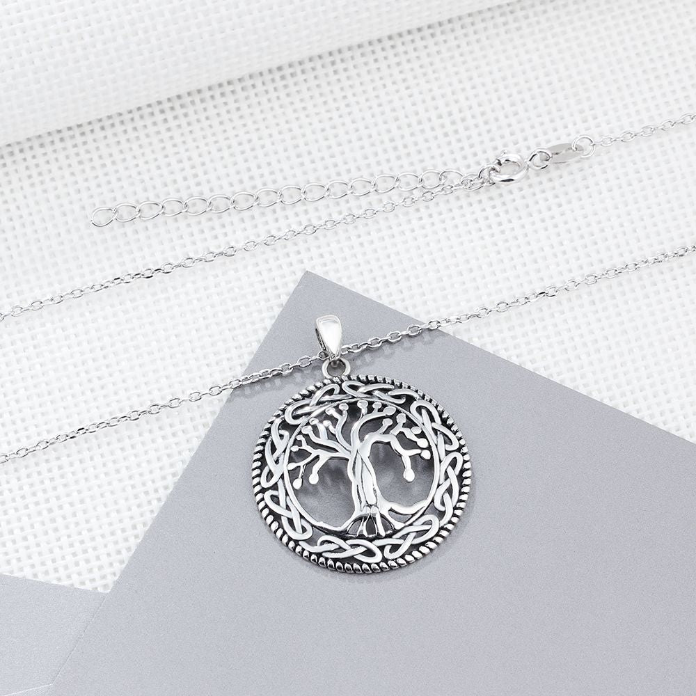 Lam Hub Fong Vintage Real 925 Sterling Silver Tree of Life Round Pendant Necklace