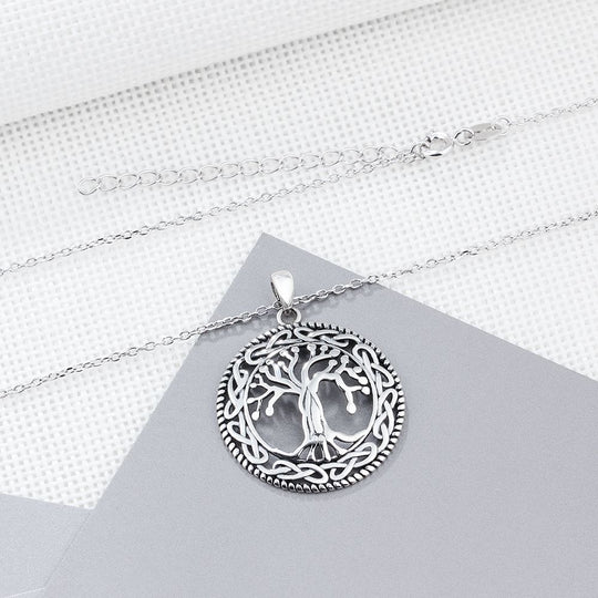 Lam Hub Fong Vintage Real 925 Sterling Silver Tree of Life Round Pendant Necklace