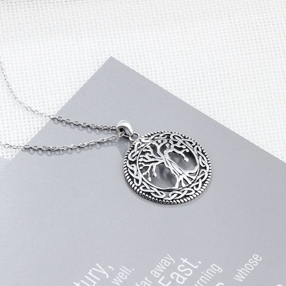 Lam Hub Fong Vintage Real 925 Sterling Silver Tree of Life Round Pendant Necklace