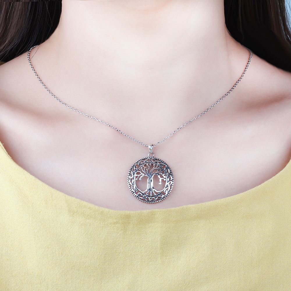 Lam Hub Fong Vintage Real 925 Sterling Silver Tree of Life Round Pendant Necklace