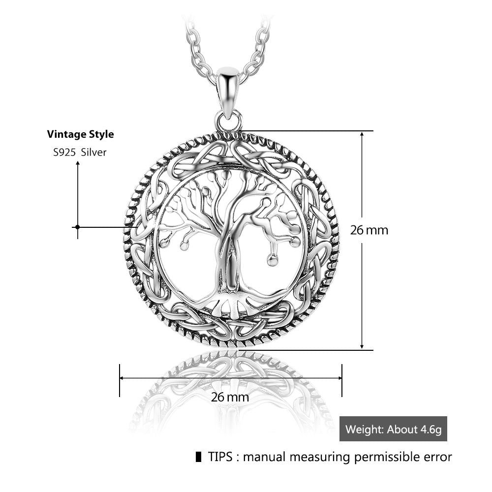 Lam Hub Fong Vintage Real 925 Sterling Silver Tree of Life Round Pendant Necklace