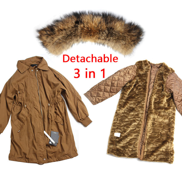Winter jacket Women 2017 Brand Large Natural Raccoon Fur Collar Hooded Coat Parkas Outwear Long Detachable Lining Femal Parka
