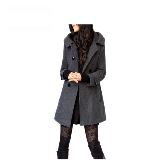 Women's Winter Coats Female Brand Korean Long Woolen Warm Overcoat Slim Femininos Jacket Plus Size 4XL Double-Breasted Hooded