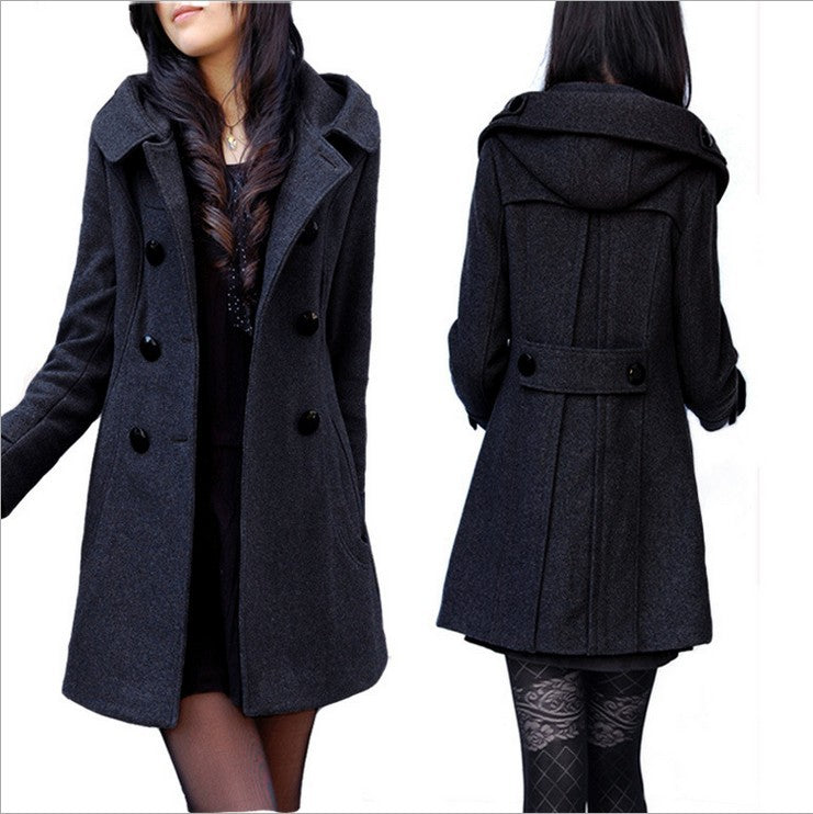 Women's Winter Coats Female Brand Korean Long Woolen Warm Overcoat Slim Femininos Jacket Plus Size 4XL Double-Breasted Hooded