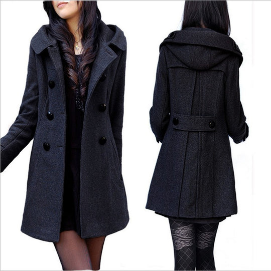Women's Winter Coats Female Brand Korean Long Woolen Warm Overcoat Slim Femininos Jacket Plus Size 4XL Double-Breasted Hooded