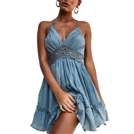 Womens Dresses New Arrival 2018 Summer Lace Sexy Club Spaghetti Strap Backless Party Dress Elegant Bohemian Beach Sundress