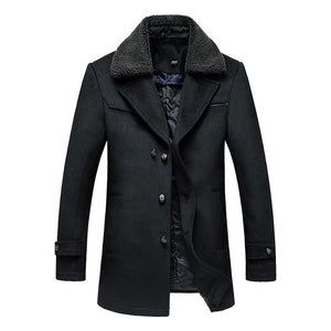 New Mens Overcoat Autumn Winter Wol Turn-down Collar Thick Wool Coat Men Removable Furry Collar Casual Style