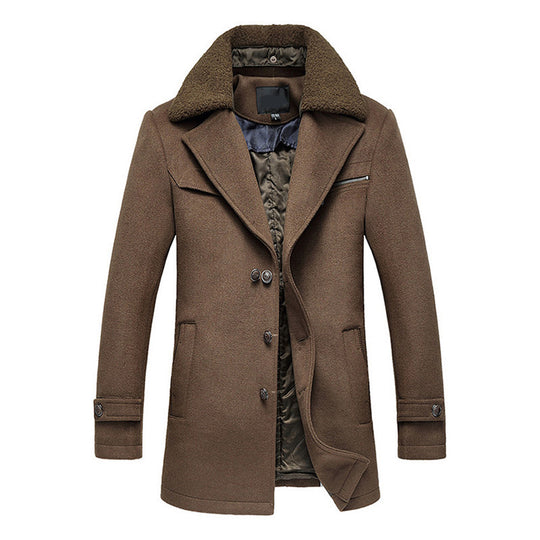 New Mens Overcoat Autumn Winter Wol Turn-down Collar Thick Wool Coat Men Removable Furry Collar Casual Style