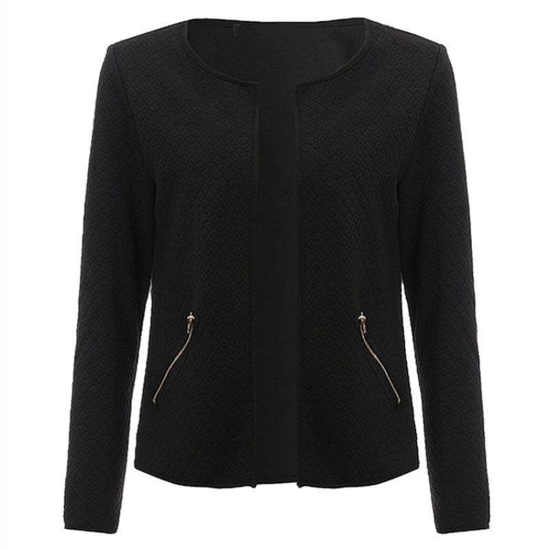 Women Basic Jacket Long Sleeve Pockets Slim Short Cardigan Coat Casual Outwear